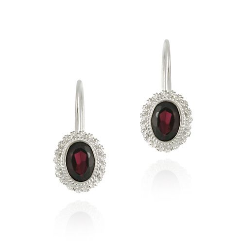 Sterling Silver Garnet Stone Oval Solitaire Lever Back Earrings - Grocery
