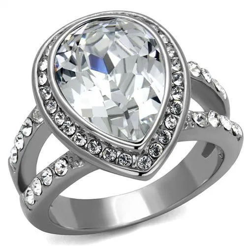 TK2504 - High polished (no plating) Stainless Steel Ring with Top Grade Crystal in Clear - Grocery