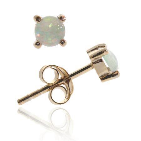 18K Rose Gold over Sterling Silver Created White Opal 5mm Round Stud Earrings - Grocery