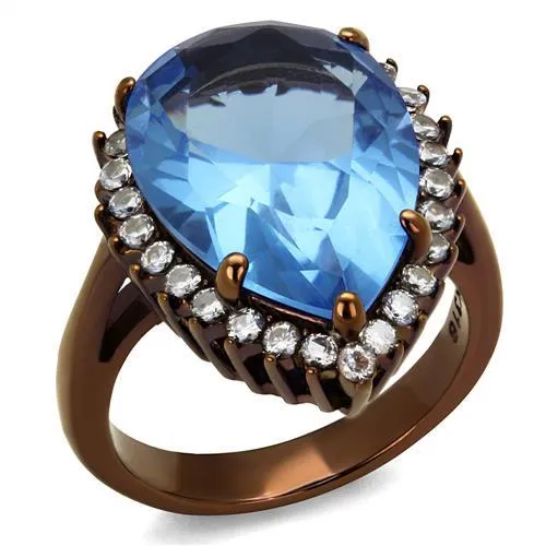 TK1564LC - IP Coffee light Stainless Steel Ring with Top Grade Crystal in Light Sapphire - Grocery