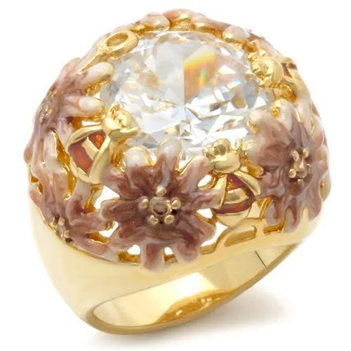 0W203 - Matte Gold & Gold Brass Ring with AAA Grade CZ in Clear - Grocery