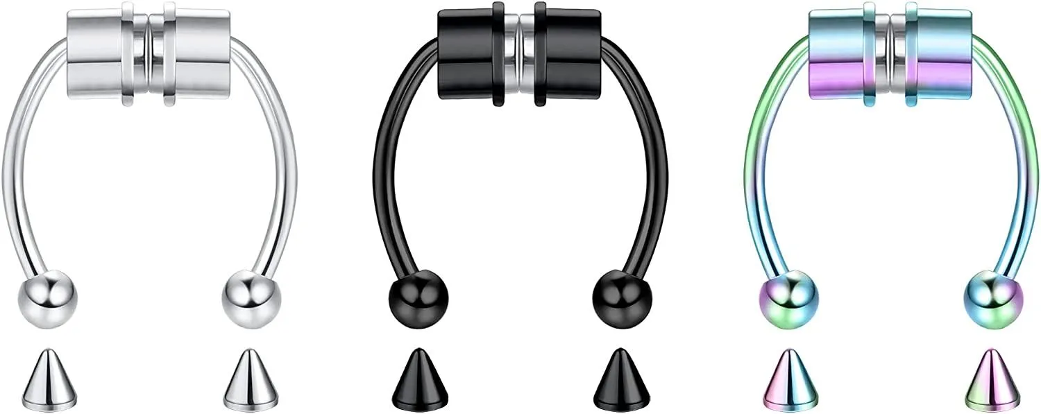 Magnetic Septum Nose Ring Horseshoe Fake Nose Ring Hoop Reusable Faux Nose Ring Hoop Non-Piercing 316L Stainless Stee 10mml - Grocery