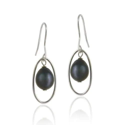 Sterling Silver Freshwater Cultured Peacock Pearl Dangle Earrings - Grocery