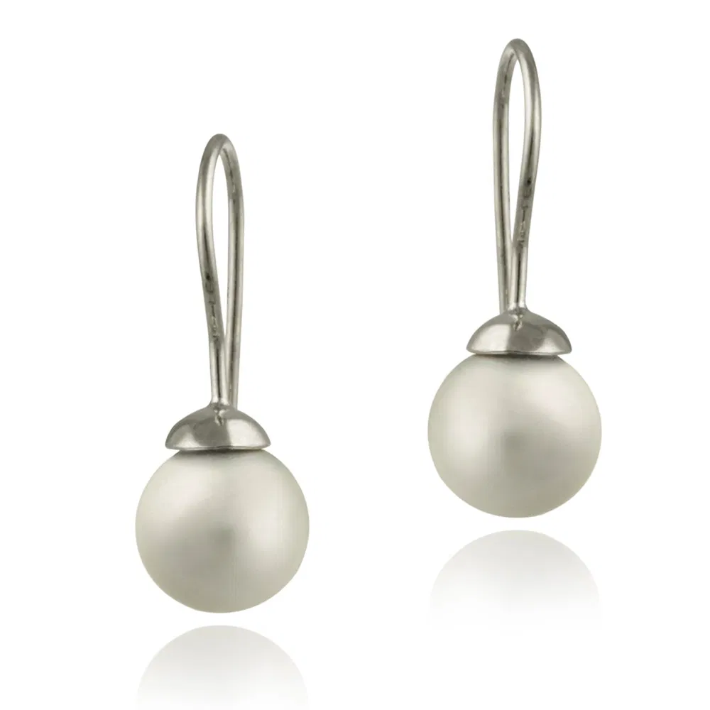 Sterling Silver 8mm White Shell Pearl Drop Earrings - Grocery