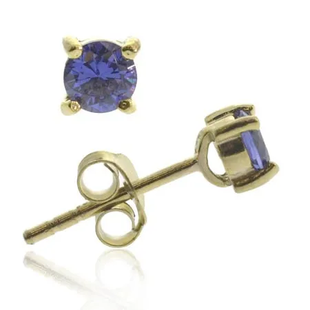 18K Gold over Sterling Silver Tanzanite CZ 4mm Round Stud Earrings - Grocery