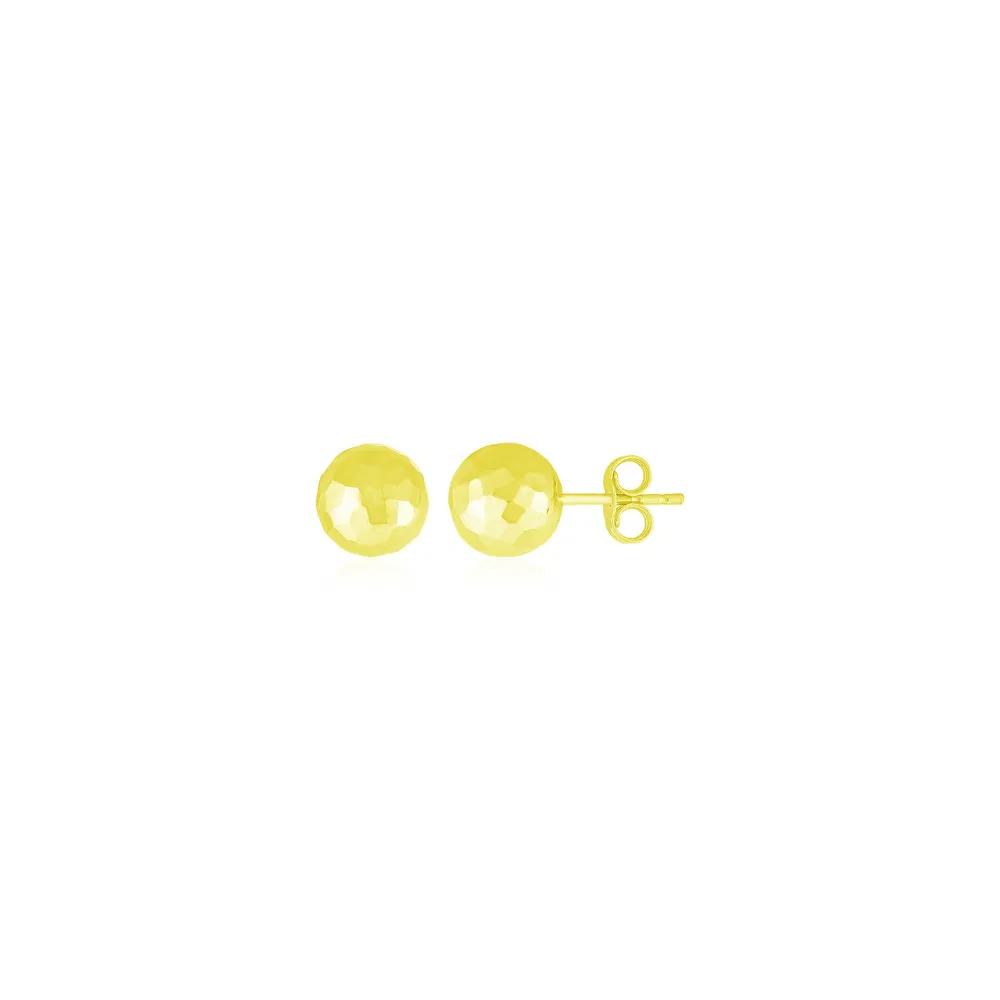 14k Yellow Gold Ball Earrings with Faceted Texture(7mm) - Grocery
