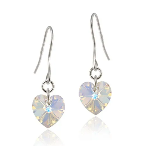 Sterling Silver Aurora Borealis Swarovski Elements Heart Dangle Earrings - Grocery
