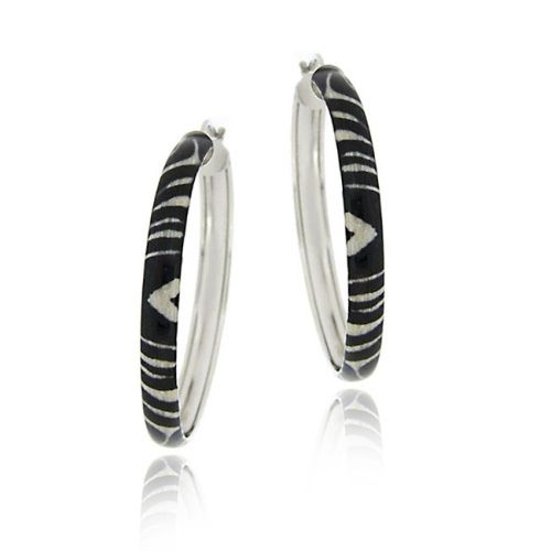 Sterling Silver Enamel Zebra Print 35mm Hoop Earrings - Grocery