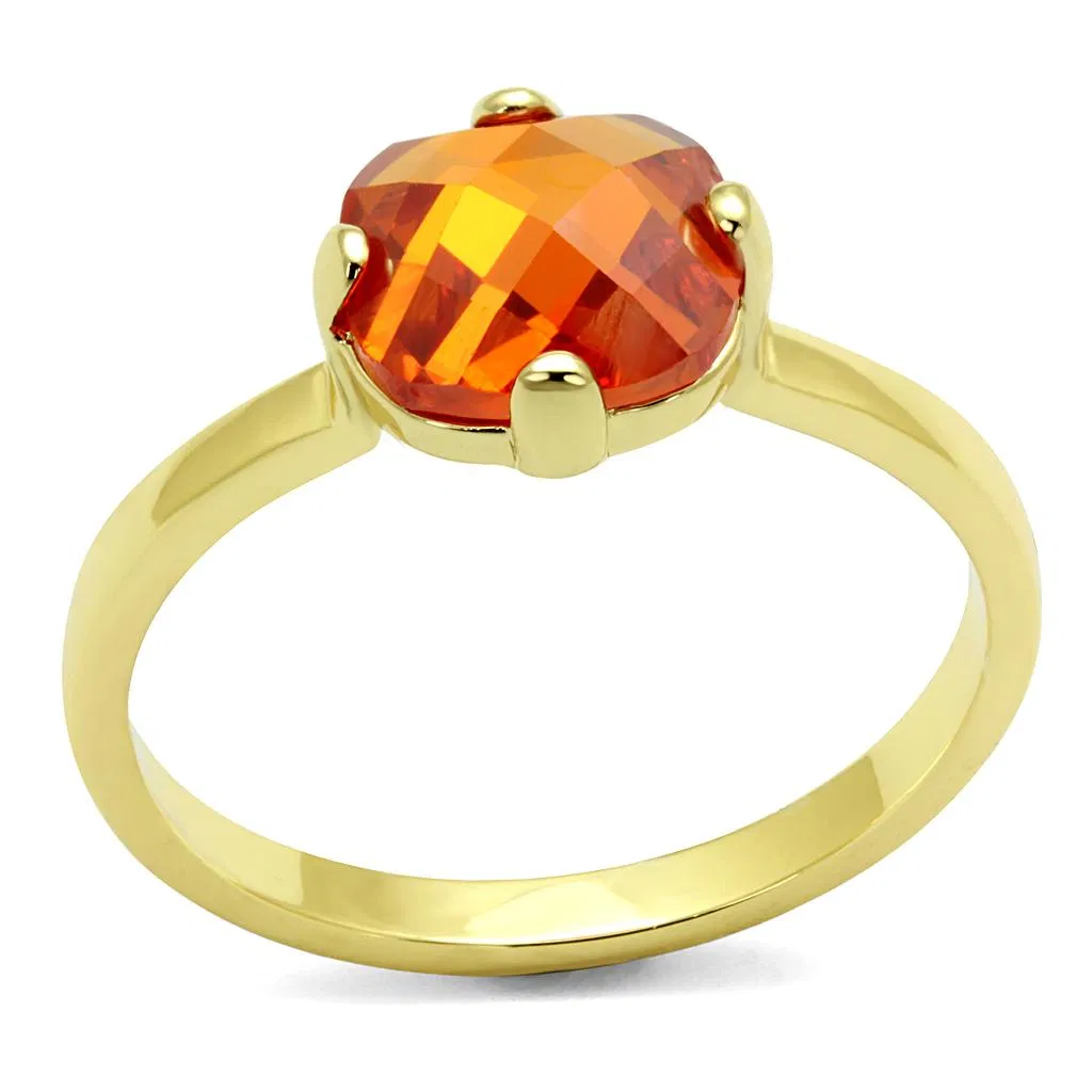 LO4079 - Flash Gold Brass Ring with AAA Grade CZ in Orange - Grocery