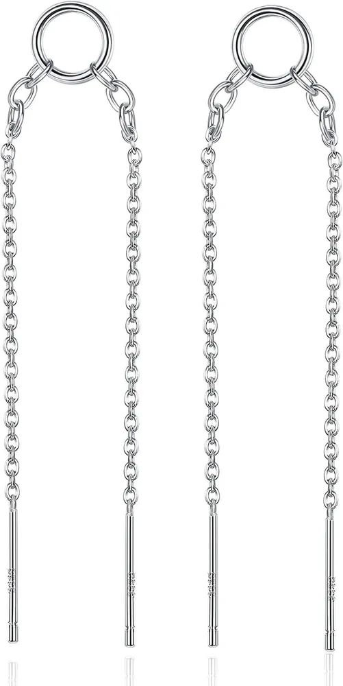 Threader Earrings Sterling Tassel Drop Earrings for Women Egirl Hypoallergenic 14k Gold Long Chain Earrings Ear Line - Grocery