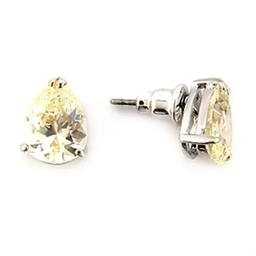LO052 - Rhodium Brass Earrings with AAA Grade CZ in Citrine Yellow - Grocery