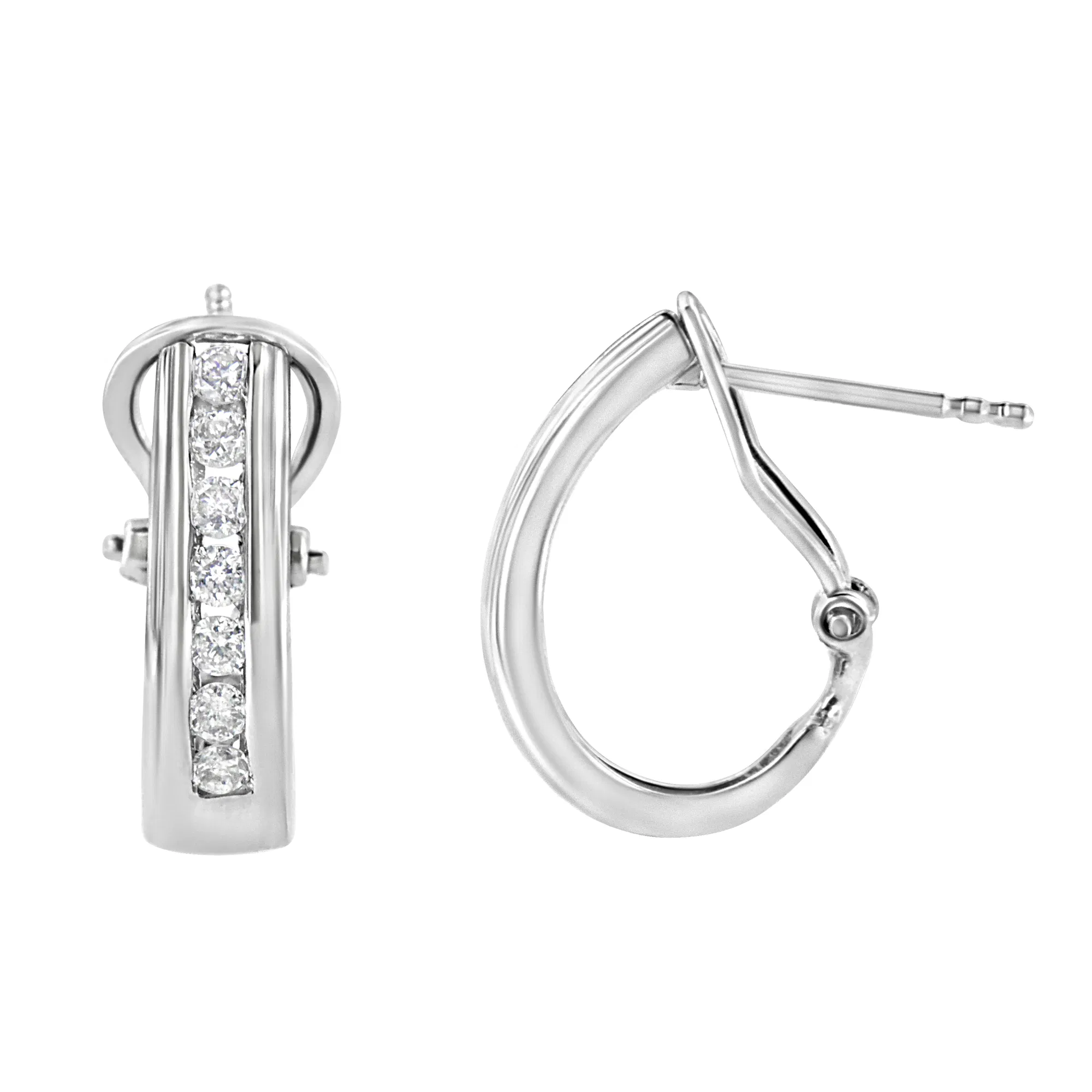 .925 Sterling Silver Channel Set 1/2 Cttw Lab Grown Round Diamond Omega Back Huggy Hoop Earrings (F-G Color, SI1-SI2 Clarity) - Grocery