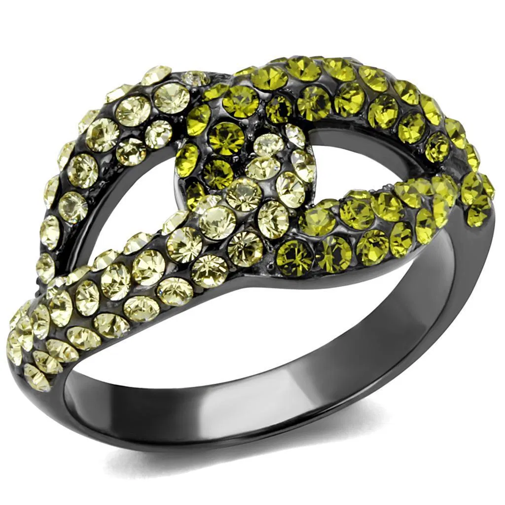 TK2251LJ - IP Light Black (IP Gun) Stainless Steel Ring with Top Grade Crystal in Multi Color - Grocery