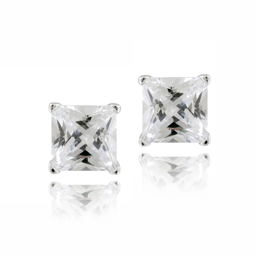 Silver Tone 2.5ct CZ Square Stud Earrings, 6mm - Grocery