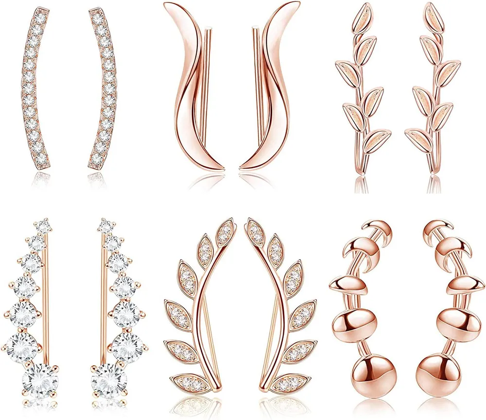 6Pairs Ear Cuffs Climber Hoop Earring CZ Arrow Crawler Stud Earring Jacket for Women - Grocery