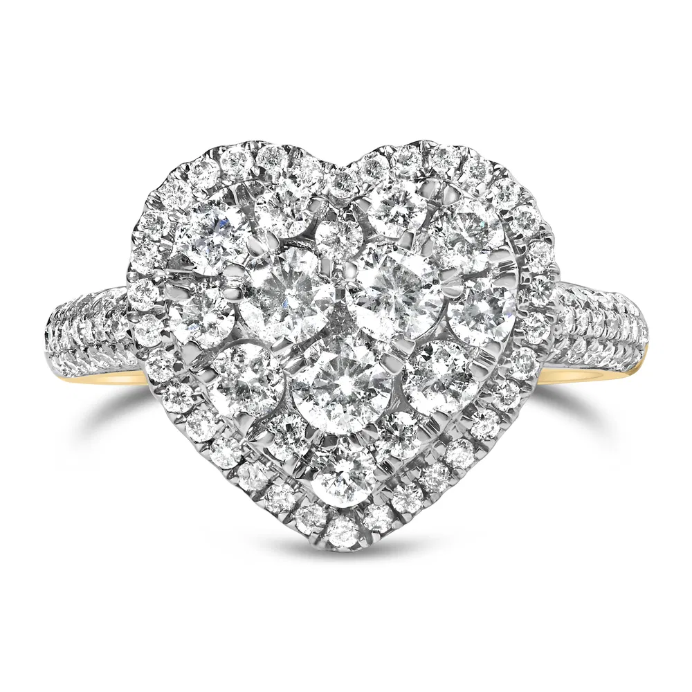 14K Yellow Gold 1 1/2 Cttw Diamond Heart Shaped Composite Ring (H-I Color, SI2-I1 Clarity) - Grocery