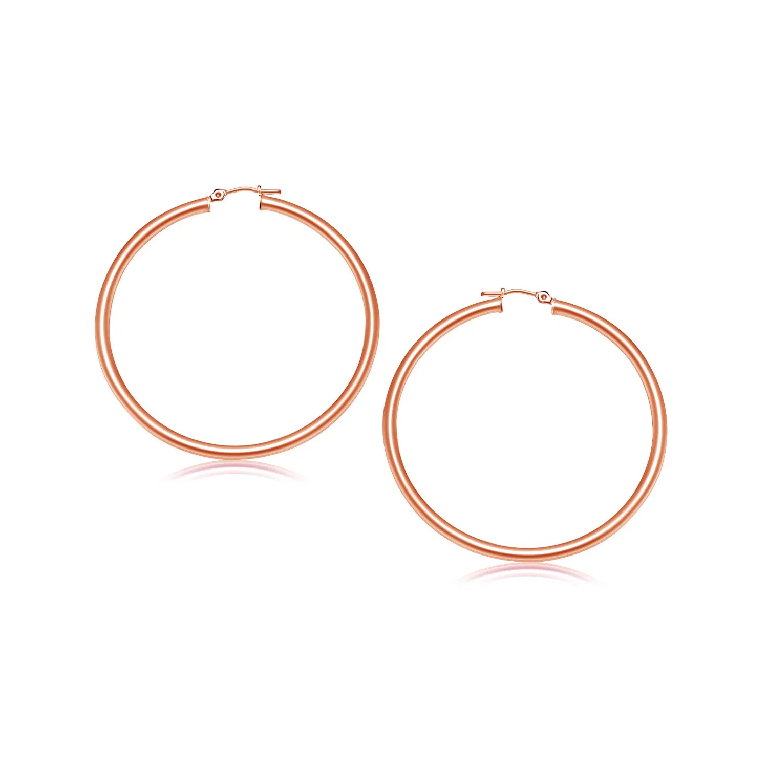 14k Rose Gold Polished Hoop Earrings (3x25mm) - Grocery