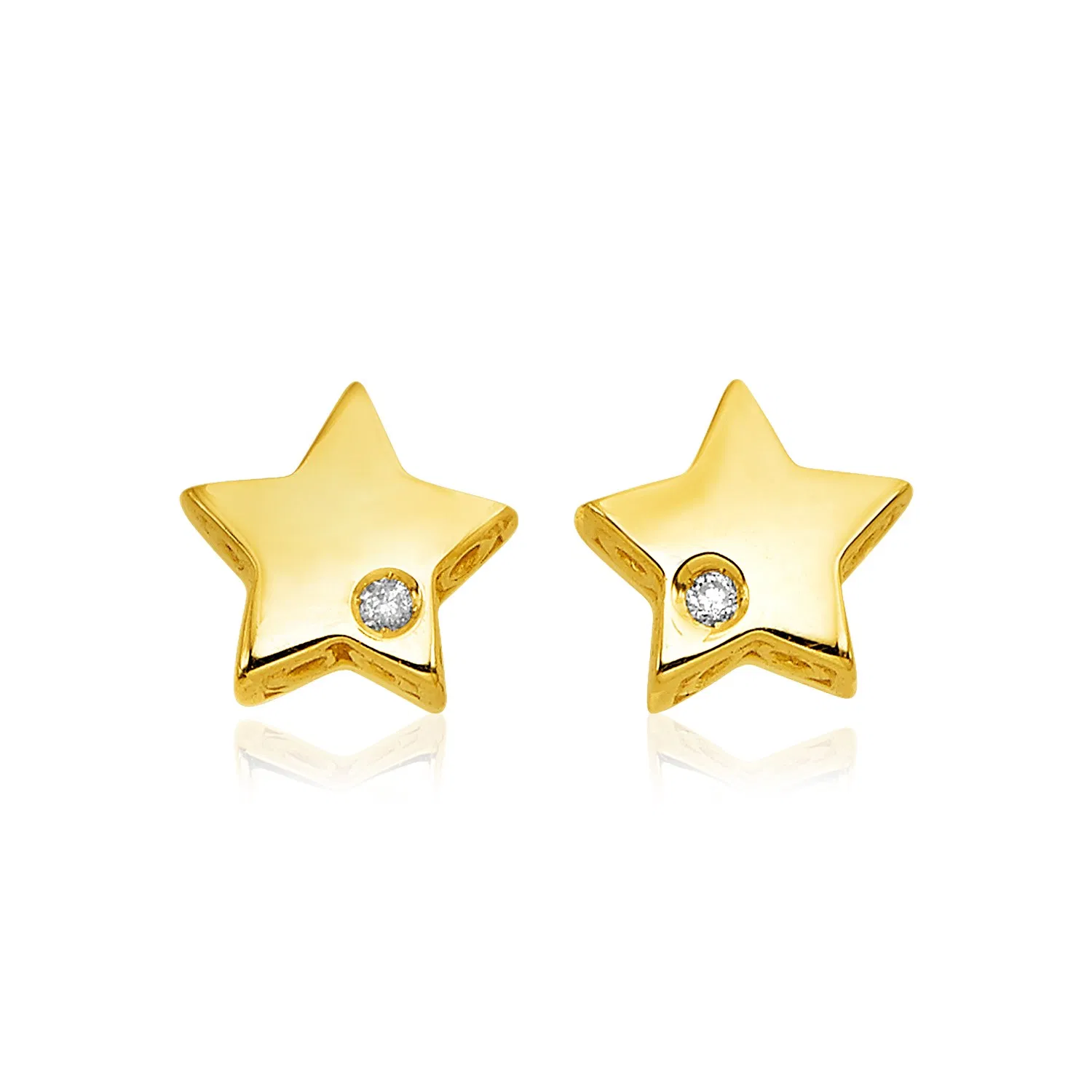 14k Yellow Gold Polished Star Earrings with Diamonds(6.5mm) - Grocery