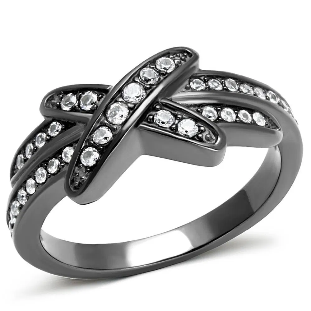 TK2689 - IP Light Black (IP Gun) Stainless Steel Ring with AAA Grade CZ in Clear - Grocery