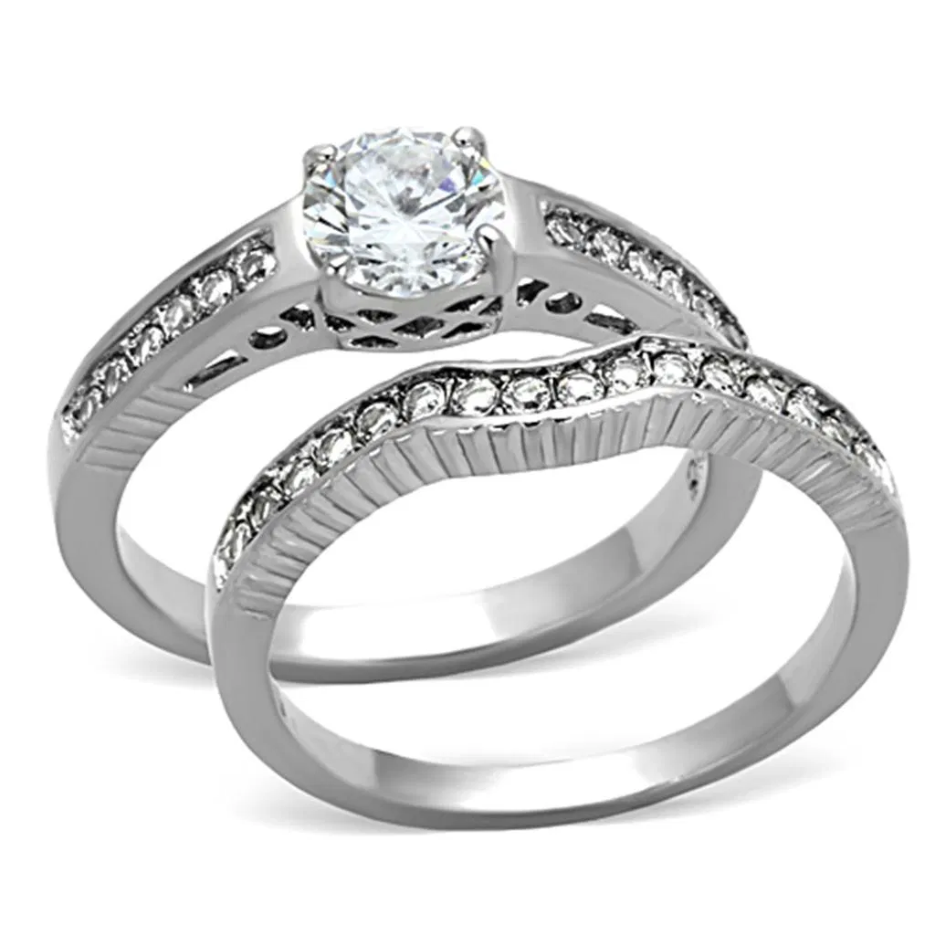 TK1231 - High polished (no plating) Stainless Steel Ring with AAA Grade CZ in Clear - Grocery