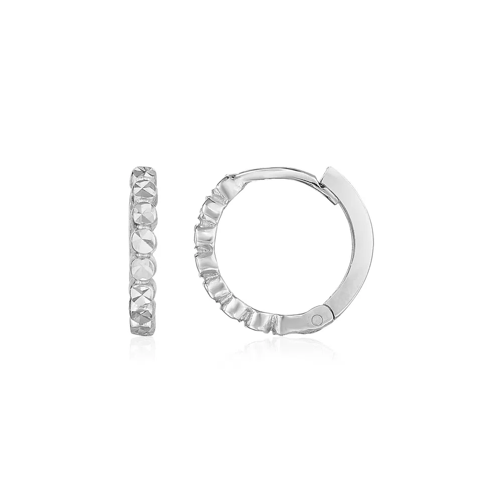 14k White Gold Petite Textured Round Hoop Earrings - Grocery