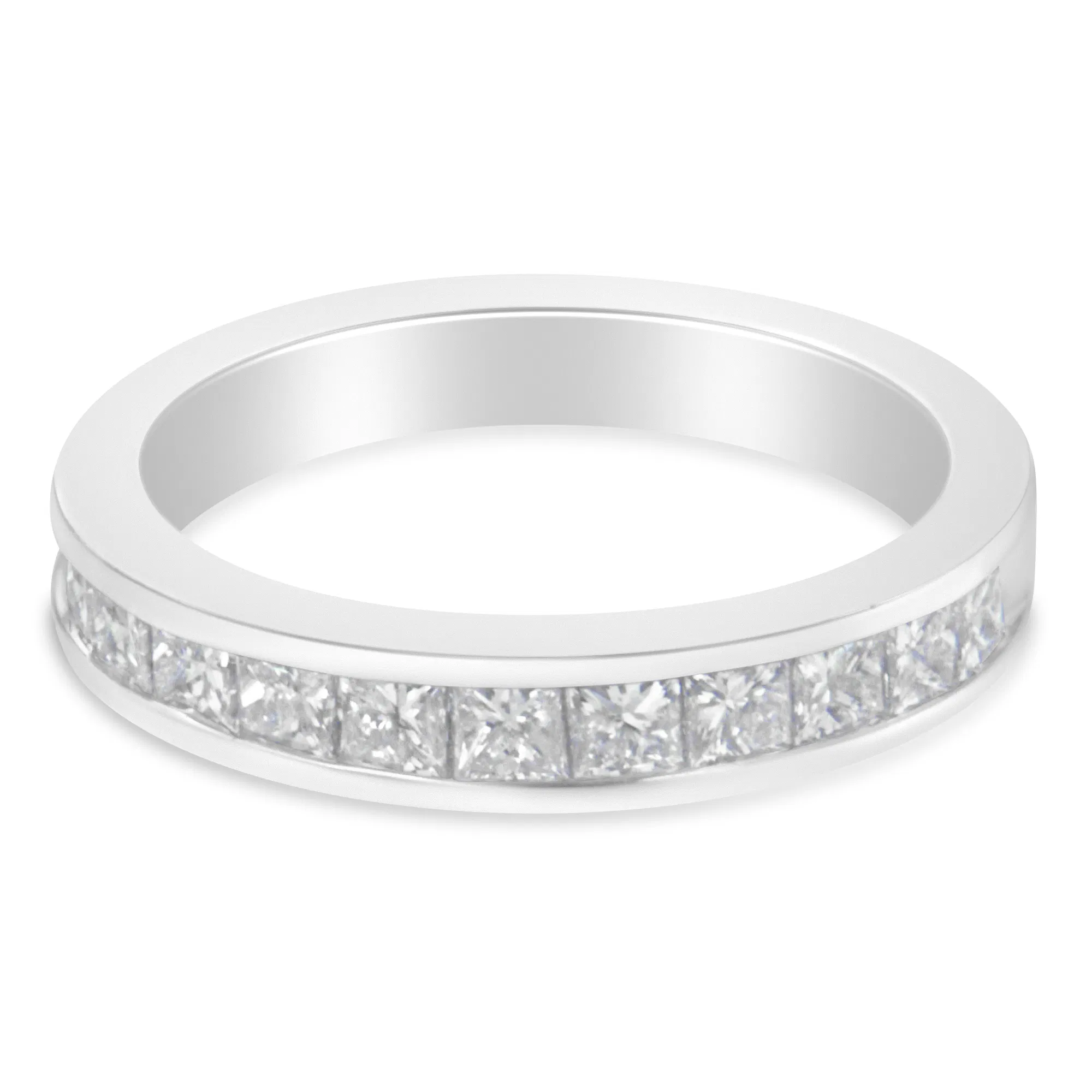 Women's 18K White Gold Princess Cut Diamond Band Ring (1 Cttw, G-H Color, SI1-SI2 Clarity) - Grocery