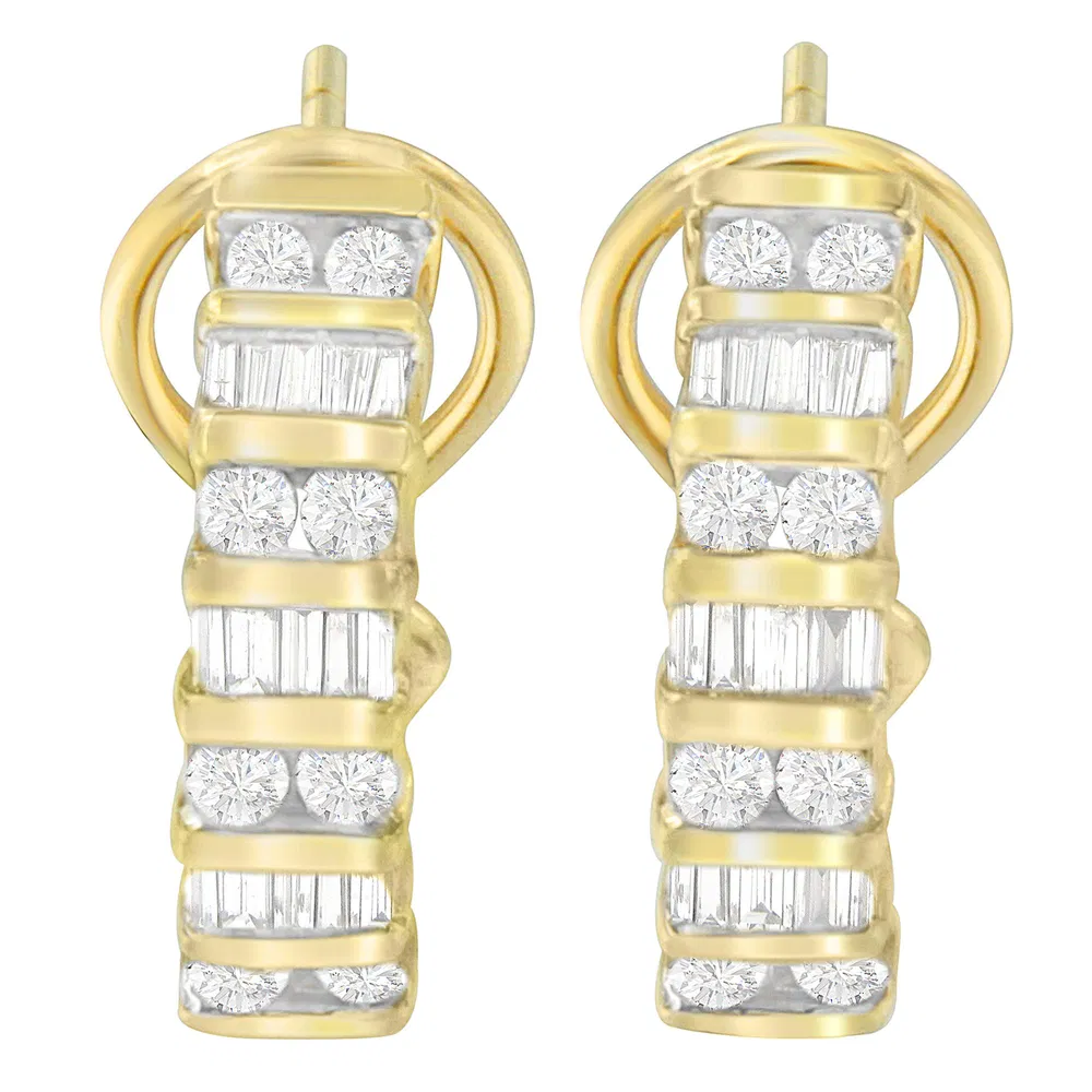 14K Yellow Gold Round and Baguette-cut Diamond Earrings (1 1/2 cttw, H-I Color, SI2-I1 Clarity) - Grocery