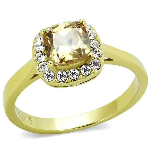 TK2173 - IP Gold(Ion Plating) Stainless Steel Ring with AAA Grade CZ in Champagne - Grocery
