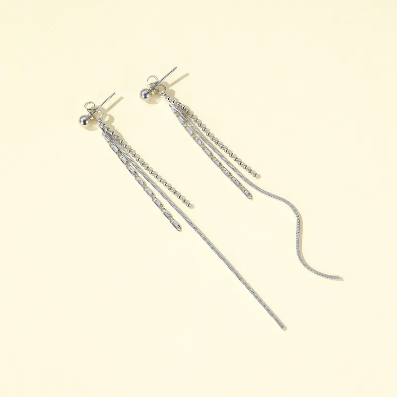 Simple Lines Temperament Long Snake Bone Tassel Earrings - Grocery
