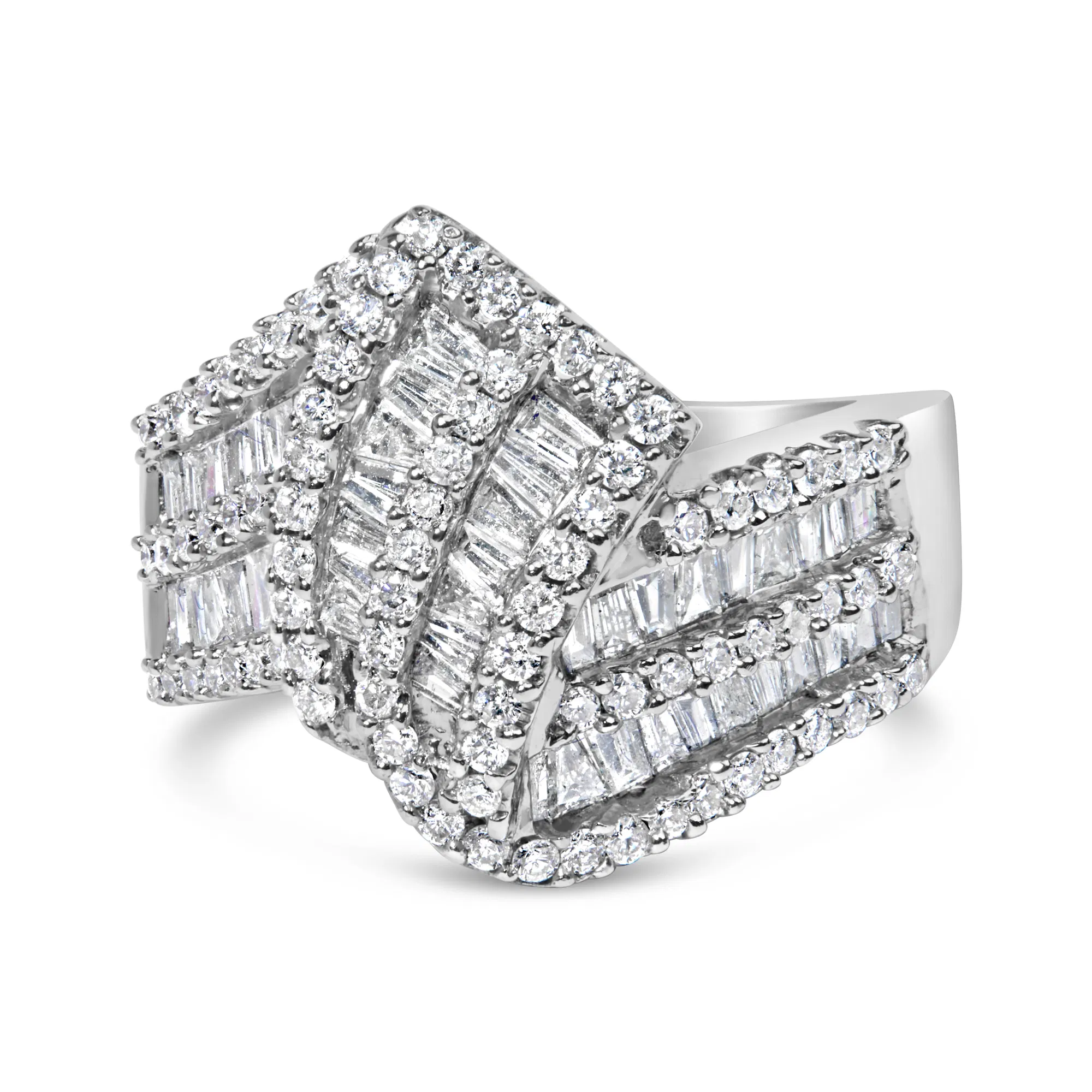 14K White Gold 1-1/2 Cttw Round and Baguette Diamond Bypass Cocktail Ring Band (H-I Color, SI1-SI2 Clarity) - Grocery