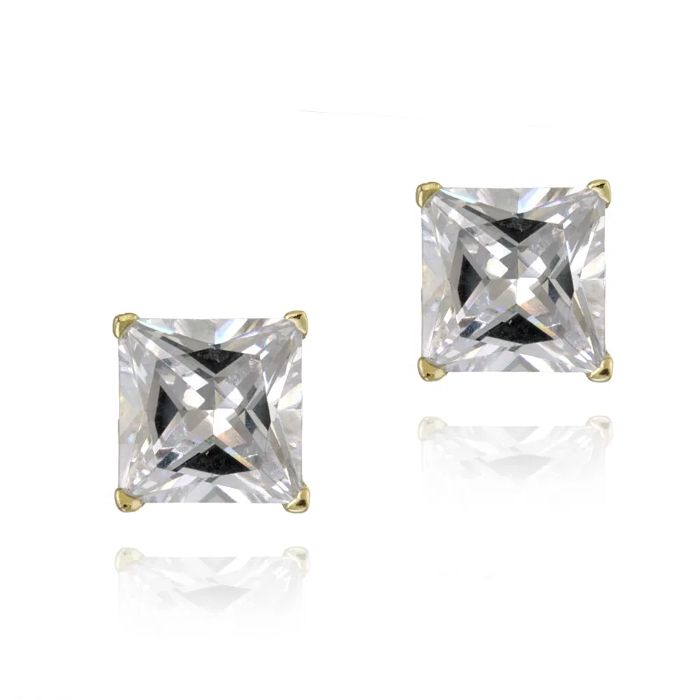 18K Gold Plated CZ Square Stud Earrings, 5mm - Grocery