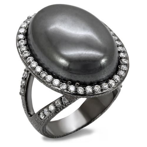 LO1679 - TIN Cobalt Black Brass Ring with Semi-Precious Hematite in Jet - Grocery