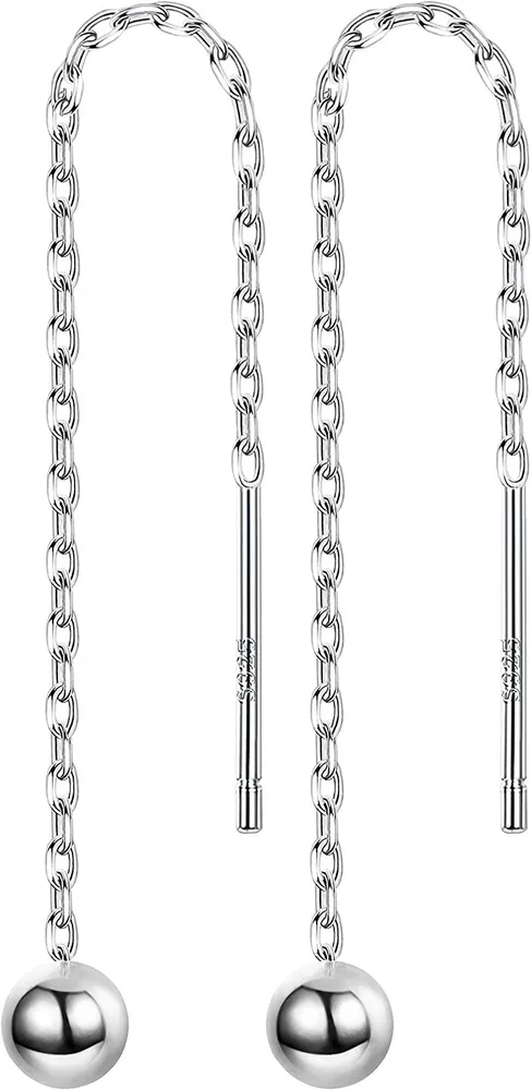925 Sterling Silver Ear Threader Drop Earrings for Women Ball Dangle Tassel Chain Earrings Lightweight - Grocery