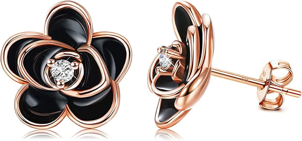 925 Sterling Silver Rose Stud Earrings White Gold Plated Flower Earrings Sterling silver for Women Jewelry Gift - Grocery