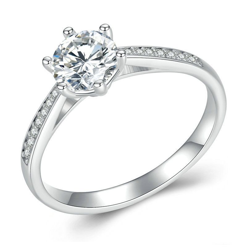 Sterling Silver Zircon Six Claw S925 Shining Moissanite Ring - Grocery