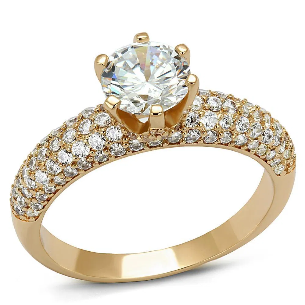3W1254 - Rose Gold Brass Ring with AAA Grade CZ in Clear - Grocery