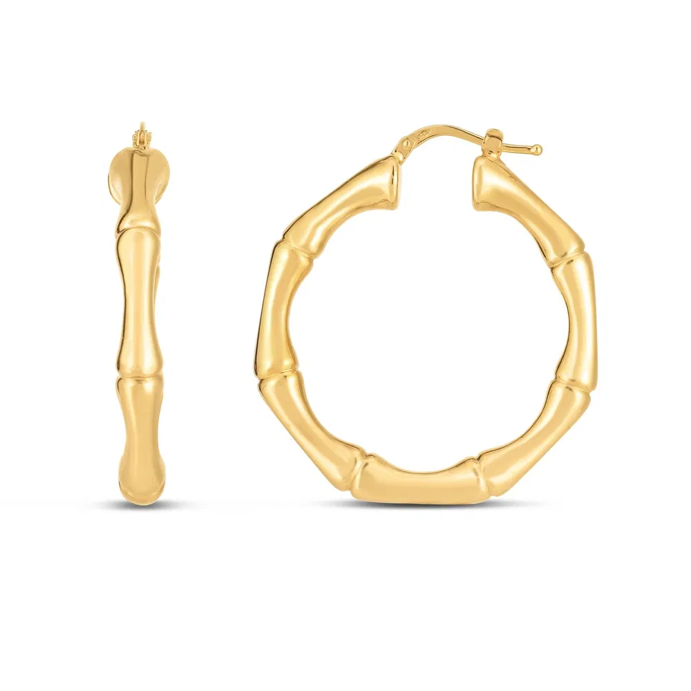 14k Yellow Gold Large Bamboo Hoops - Grocery