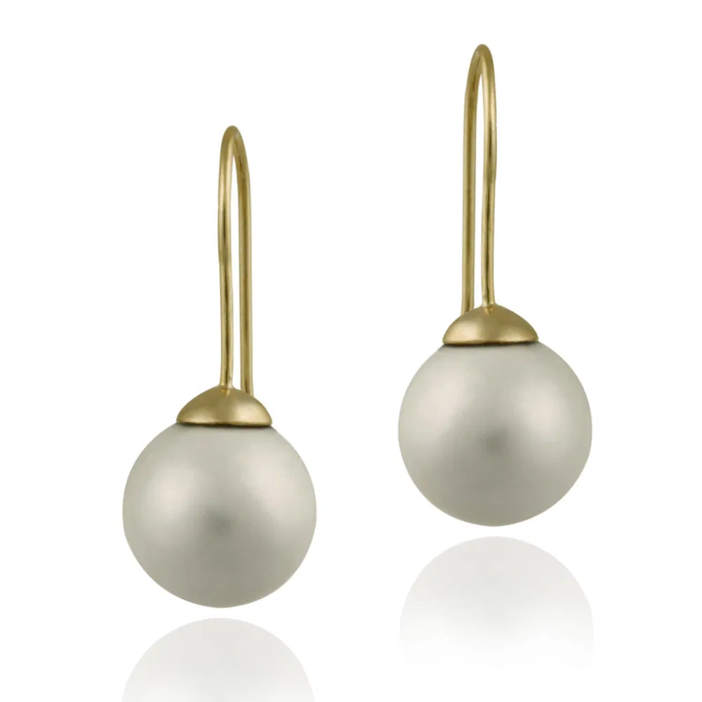 18K Gold over Sterling Silver 12mm White Shell Pearl Drop Earrings - Grocery