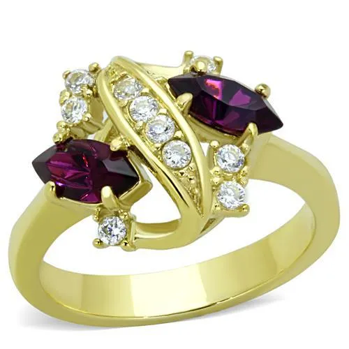 TK1567 - IP Gold(Ion Plating) Stainless Steel Ring with Top Grade Crystal in Amethyst - Grocery