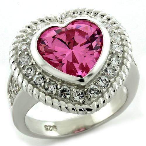 LOAS1090 - High-Polished 925 Sterling Silver Ring with AAA Grade CZ in Rose - Grocery