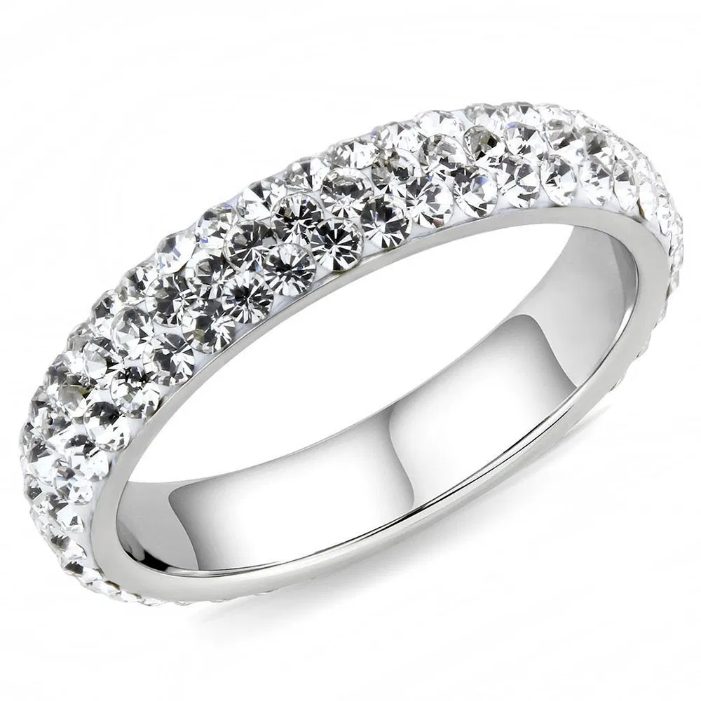 TK3533 - High polished (no plating) Stainless Steel Ring with Top Grade Crystal in Clear - Grocery