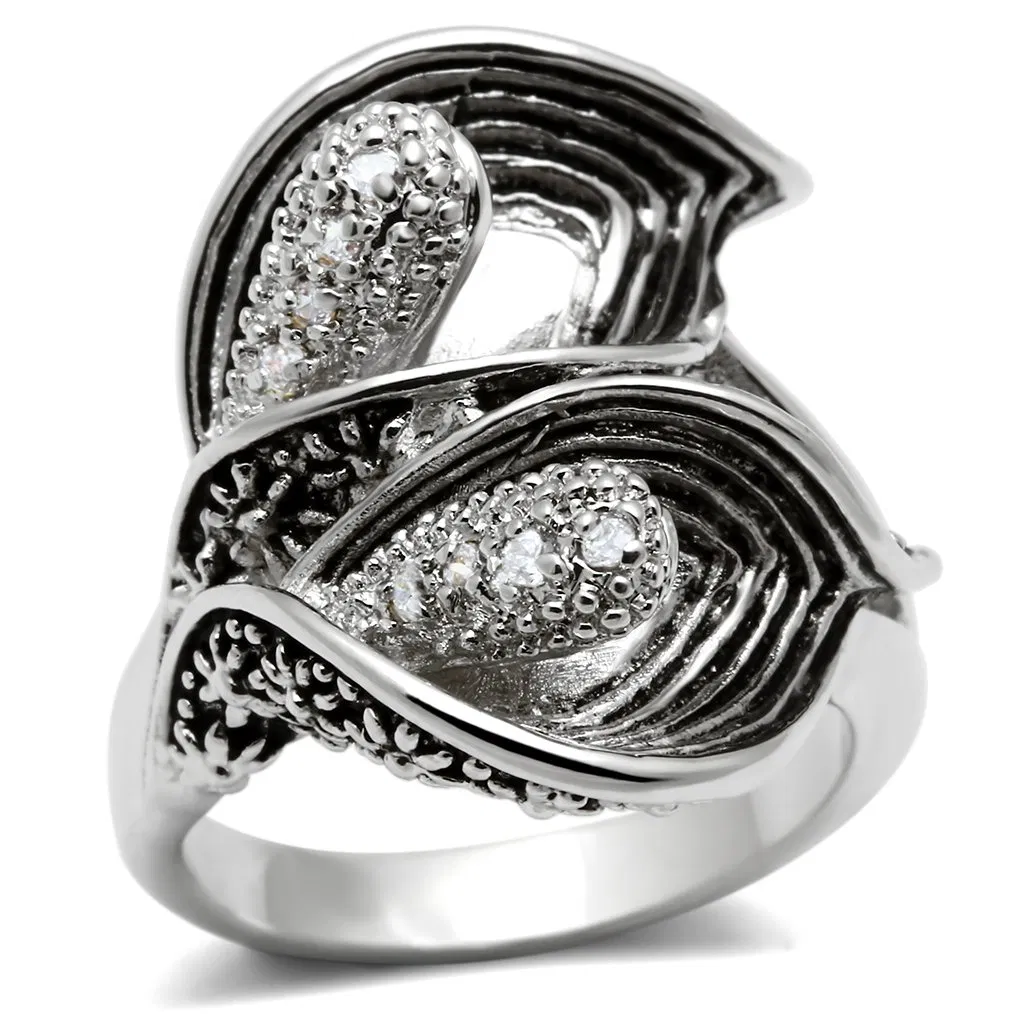 3W185 - Rhodium Brass Ring with AAA Grade CZ in Clear - Grocery