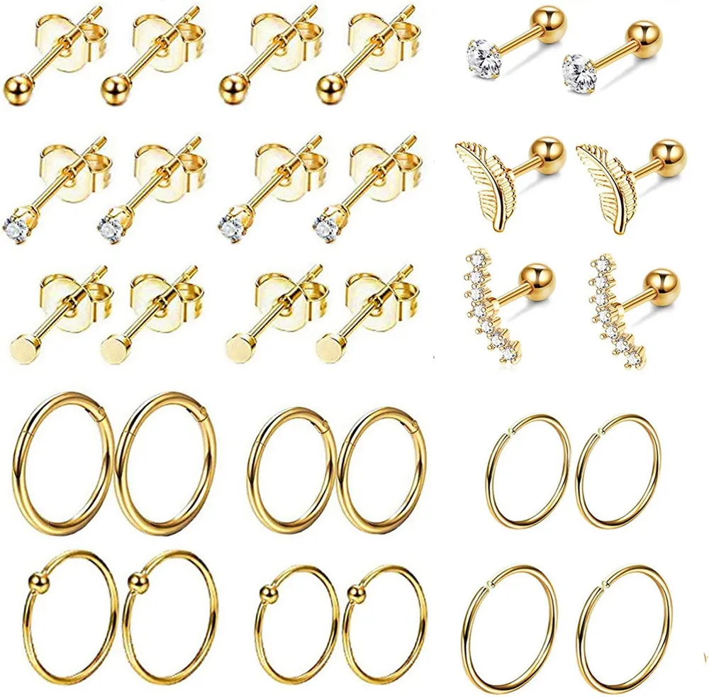 Tiny 2mm Stainless Small Stud Earrings for Men Women Small CZ Round Ball Hoop Earrings Set Tragus Helix Piercing Earrings - Grocery