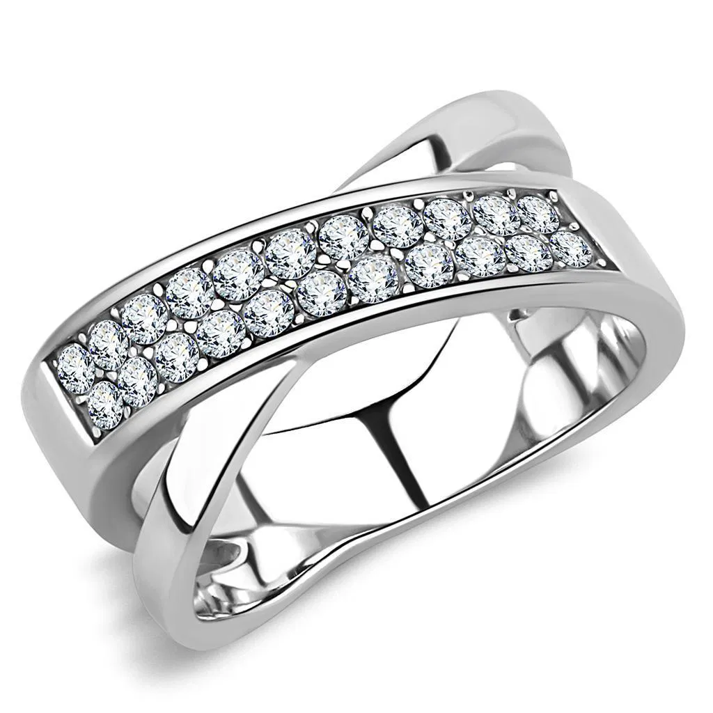 TK3436 - High polished (no plating) Stainless Steel Ring with Top Grade Crystal in Clear - Grocery