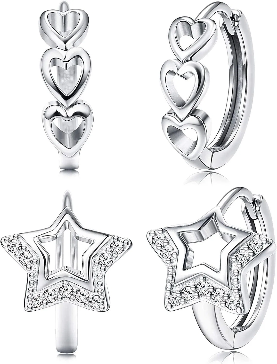2 Pairs 925 Sterling Silver Tiny Huggie Hoop Earrings Set for Women Small Hoop Earrings - Grocery
