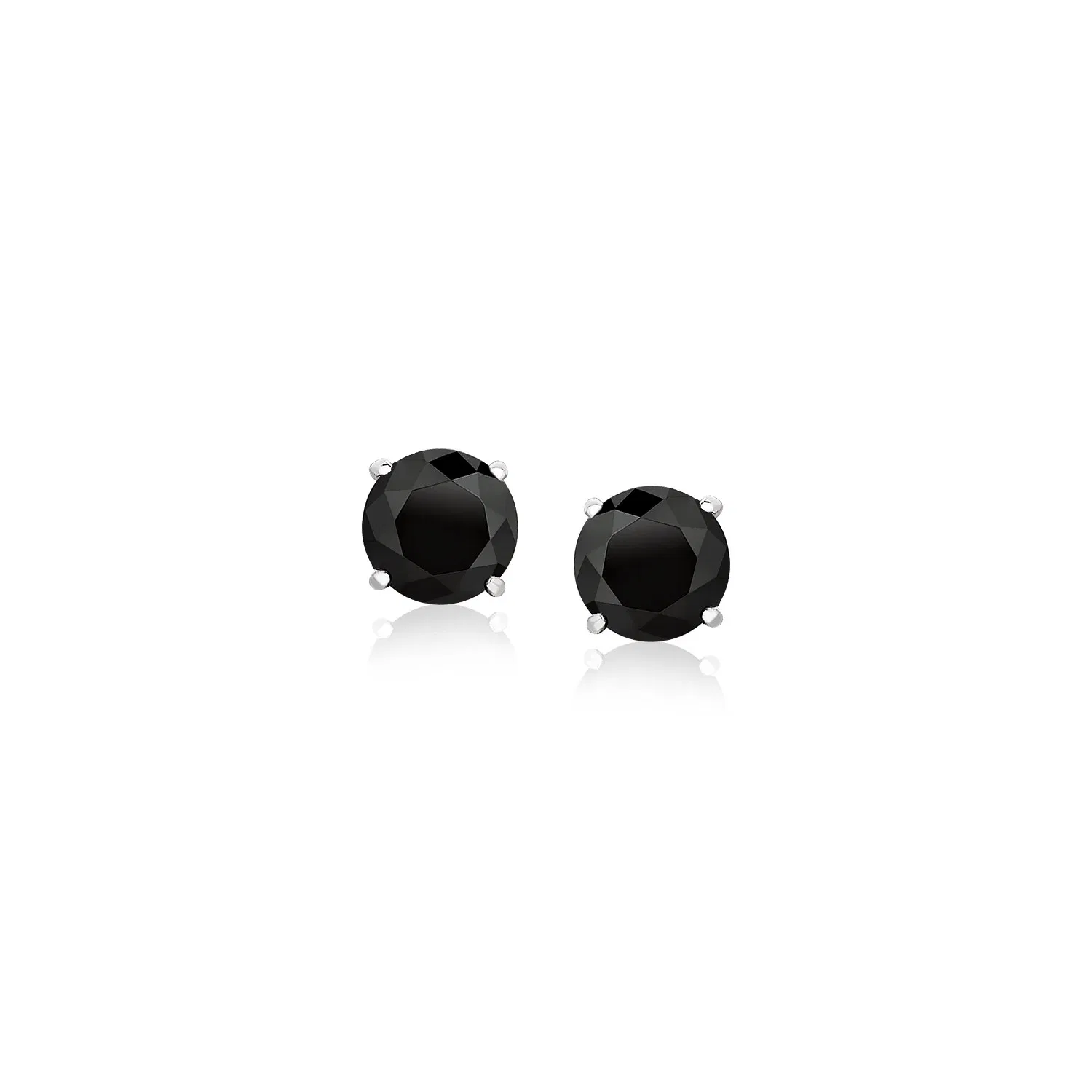 14k White Gold Stud Earrings with Black Faceted Cubic Zirconia(5mm) - Grocery