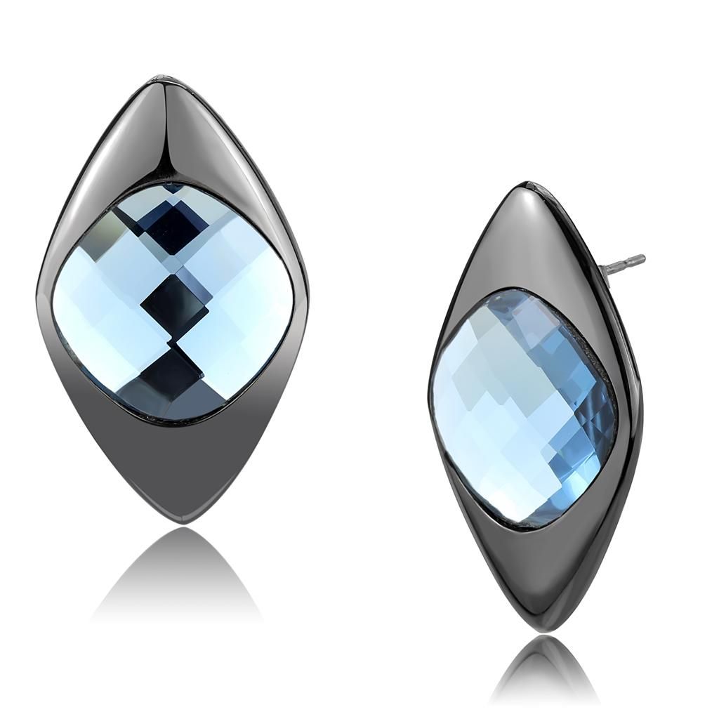 TK3494 - IP Light Black (IP Gun) Stainless Steel Earrings with Synthetic Synthetic Glass in Light Sapphire - Grocery