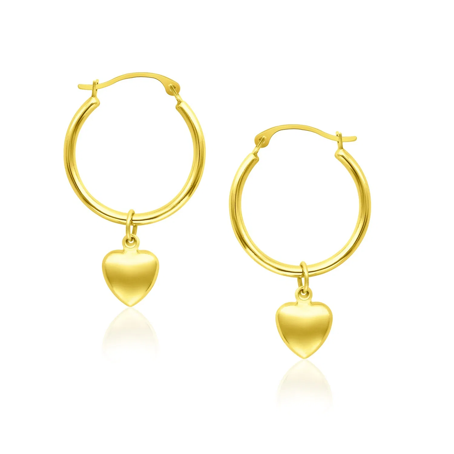 14k Yellow Gold Hoop Earrings with Dangling Puffed Heart - Grocery
