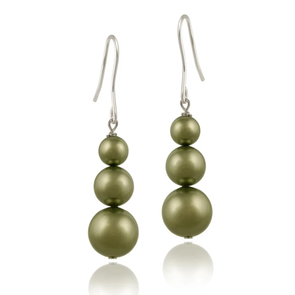 Sterling Silver Light Green Swarovski Elements Pearl Drop Earrings - Grocery