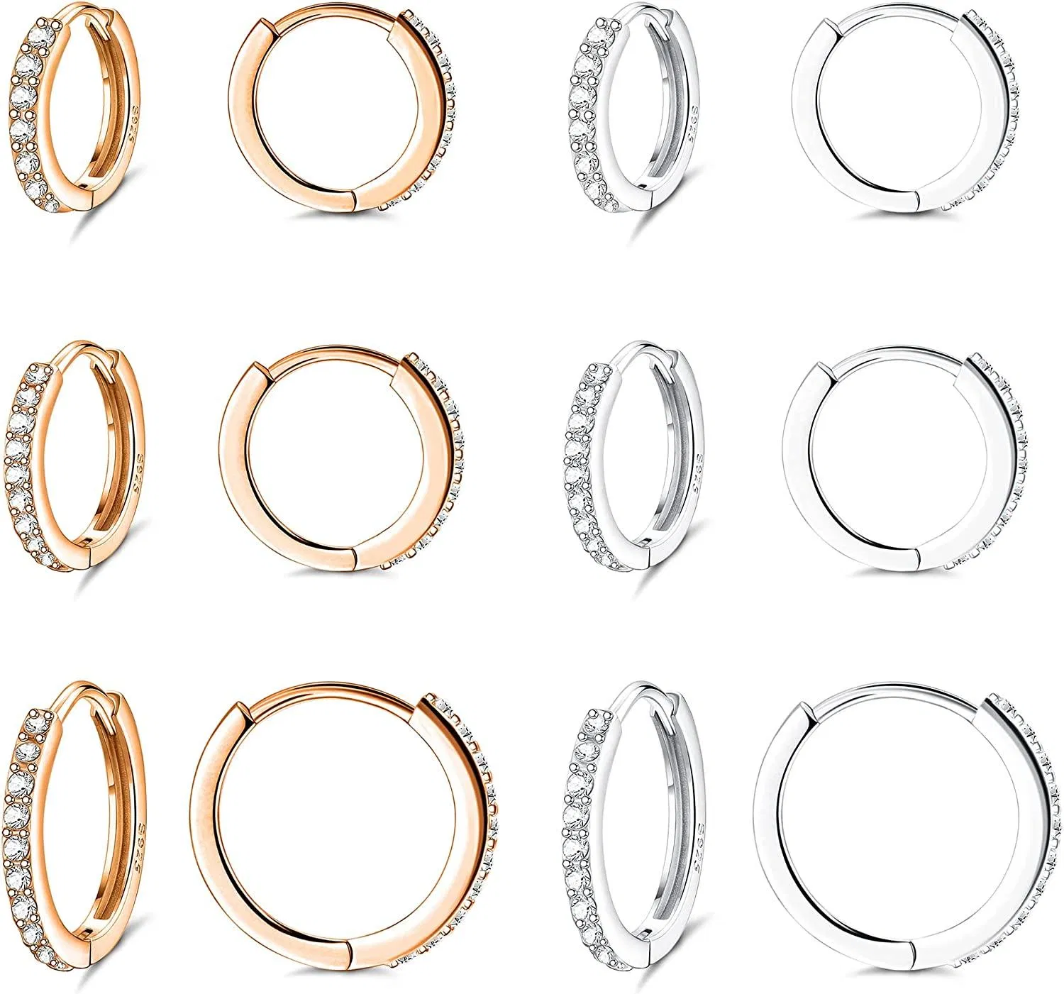 6Pairs Small Huggie Hoop Earrings for Women Stainless Cubic Zirconia Earrings Tiny Cartilage Hoop Earrings Piercing - Grocery